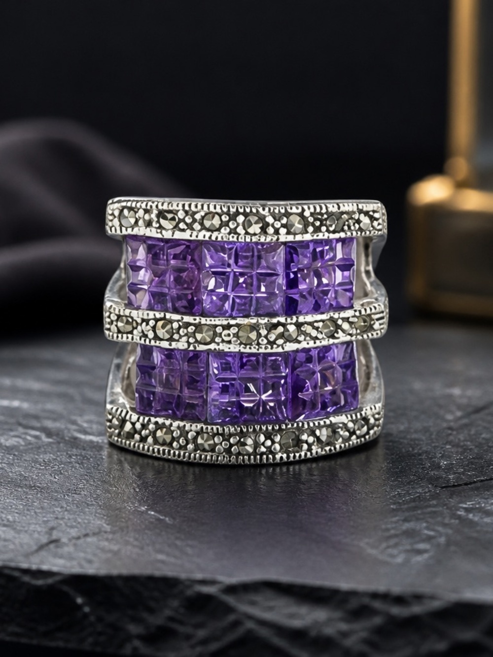 .925 sterling amethyst showpiece size 5.75